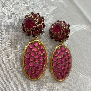Vintage Pink Rhinestone Statement Earrings